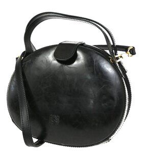 LOEWE Anagram Round 2Way Top Handle Shoulder Bag Calfskin Leather Black 65CA573